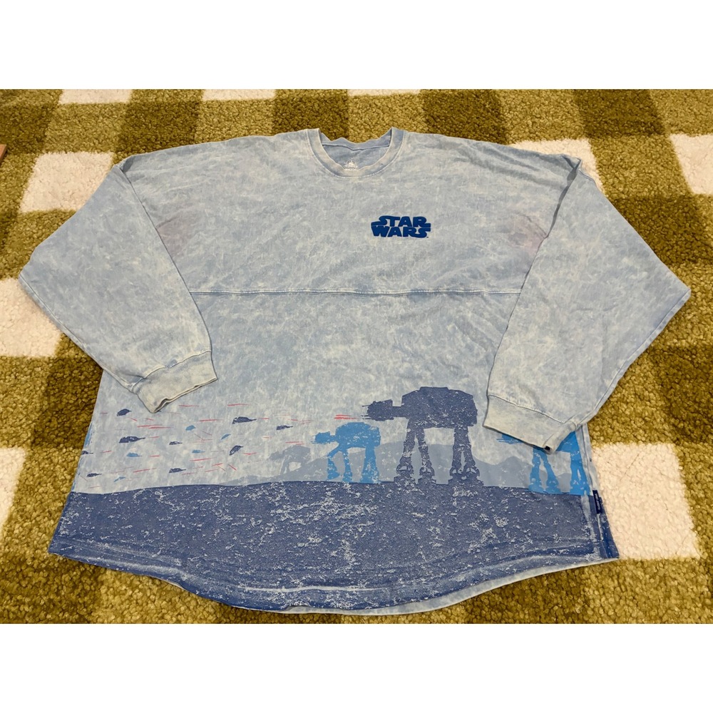 Disney Star Wars Spirit Jersey Hoth AT-AT Acid Wash Blue Long Sleeve XXL